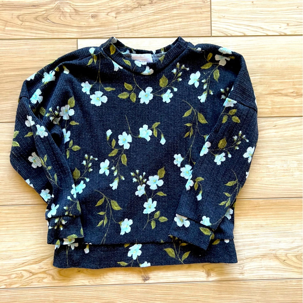 Girls 3/4 floral mock neck, drop sleeve top by Little Lucca Love